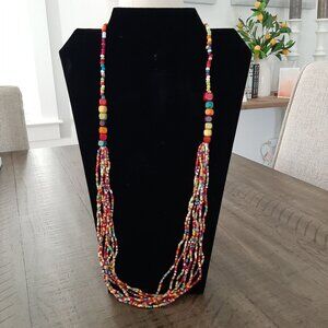Colorful Multi-Strand Seed Beaded Necklace Bohemian Boho Multi-Color Whimsey